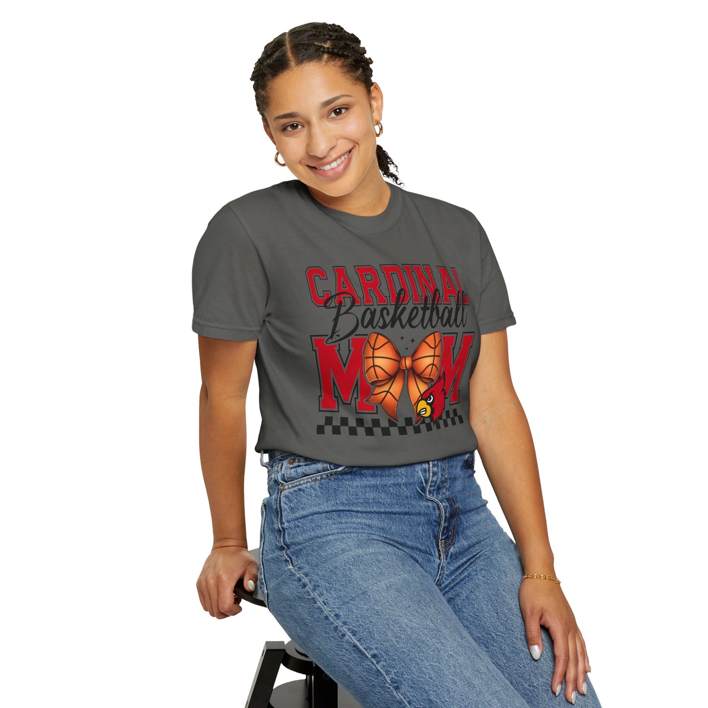 Cardinal Basketball Mom Checkerboard - Comfort Colors T-shirt