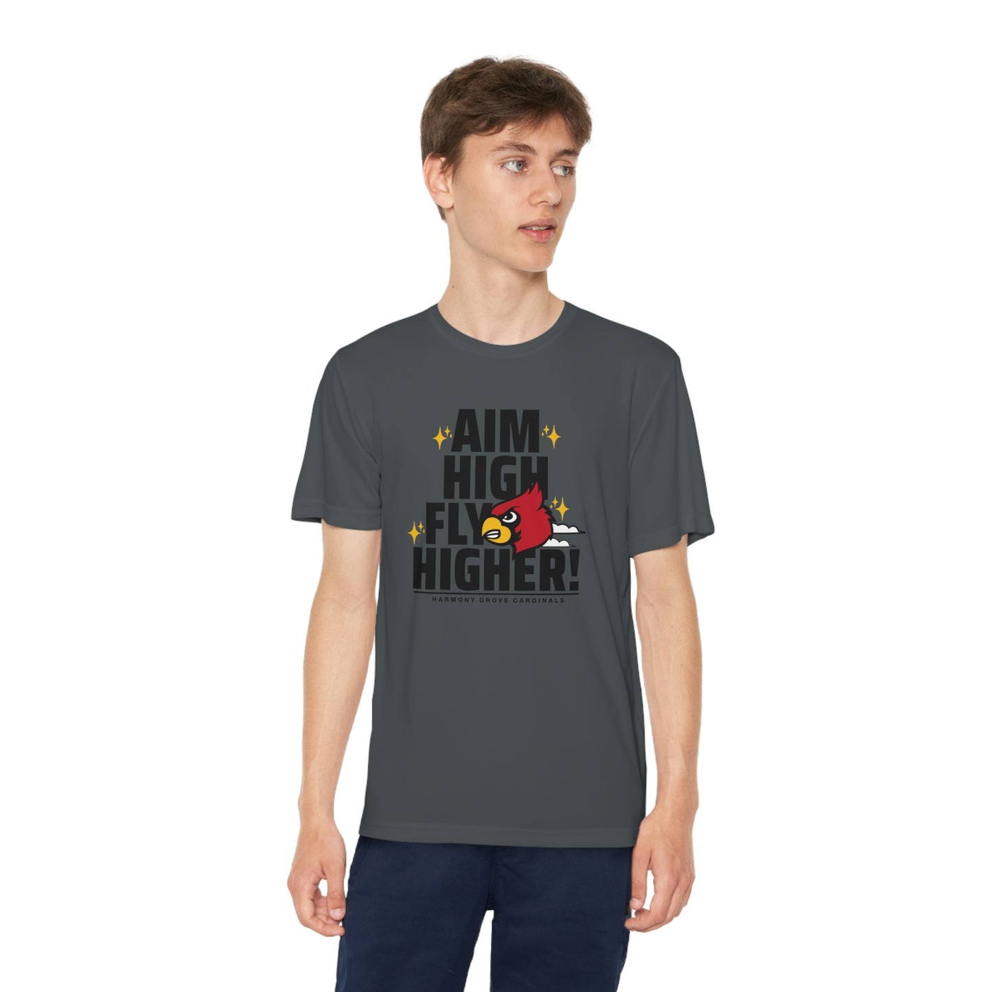 Aim High Fly Higher Cardinal - Youth Sport-Tek® Competitor™ Tee