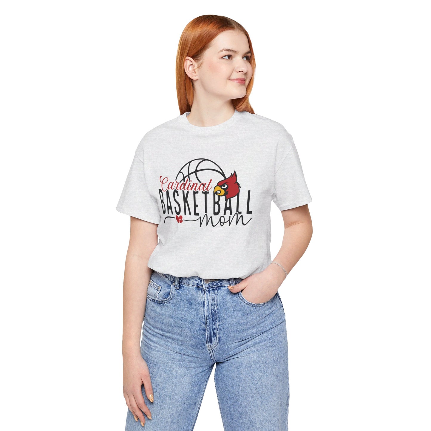 Cardinal Basketball Mom Hearts - Bella + Canvas Short Sleeve Tee