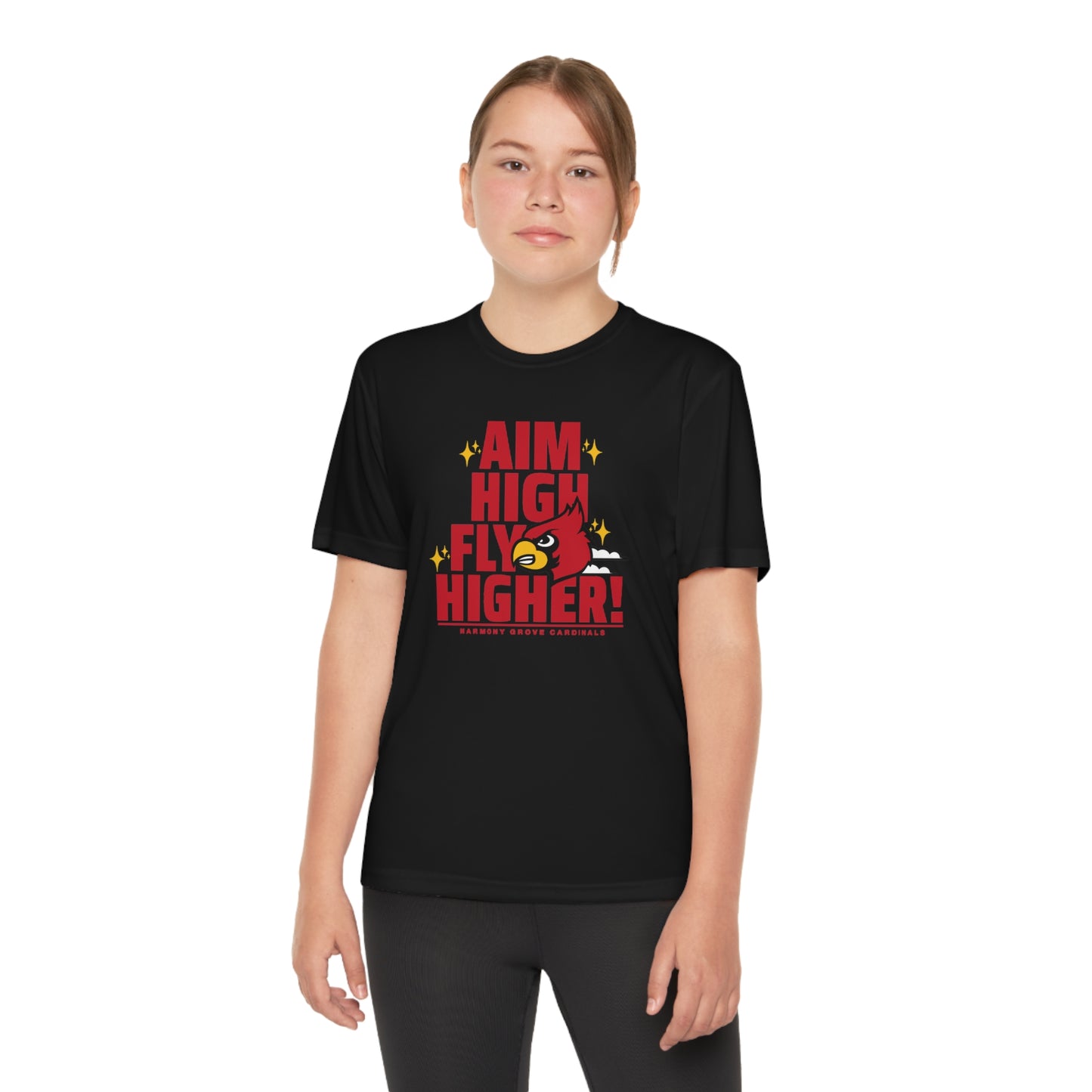 Aim High Fly Higher Cardinal - Youth Sport-Tek® Competitor™ Tee