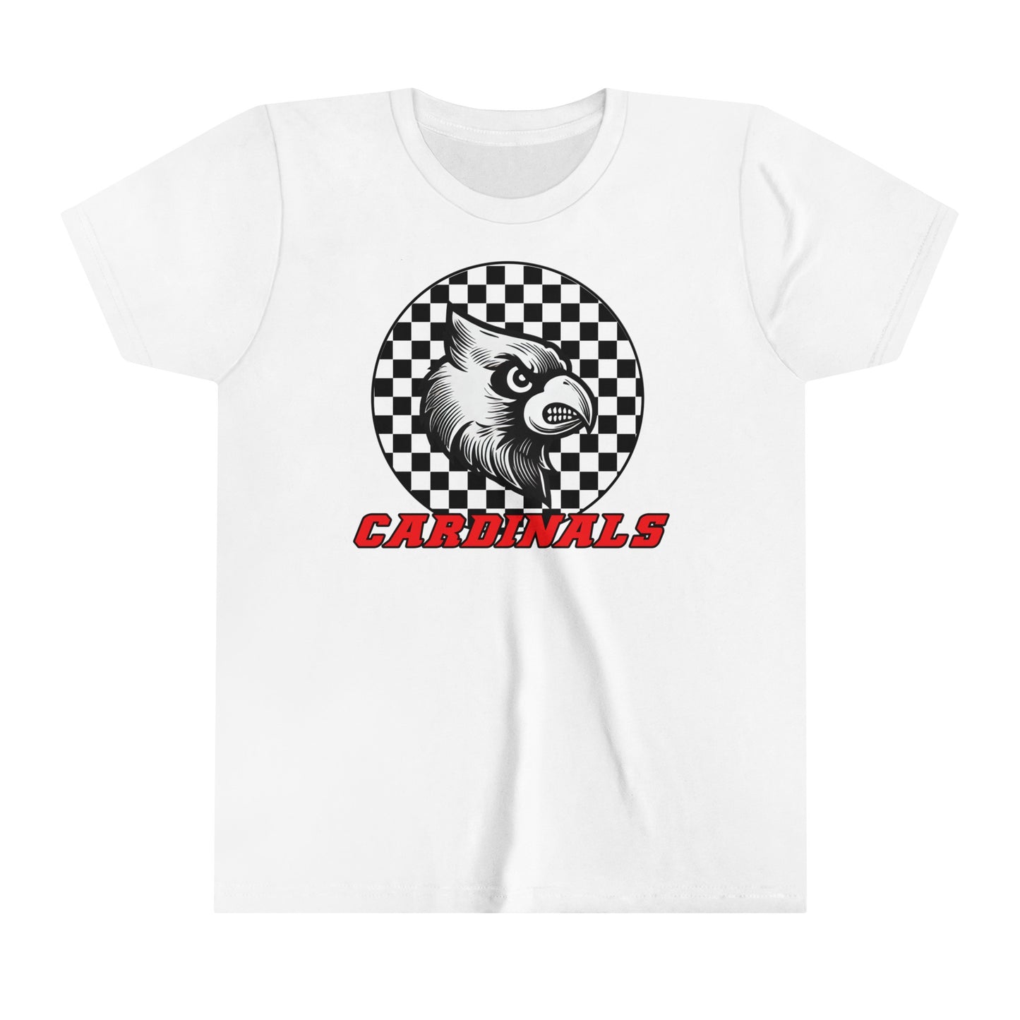 Black and White Checkerboard Cardinal - Bella + Canvas Youth Tee
