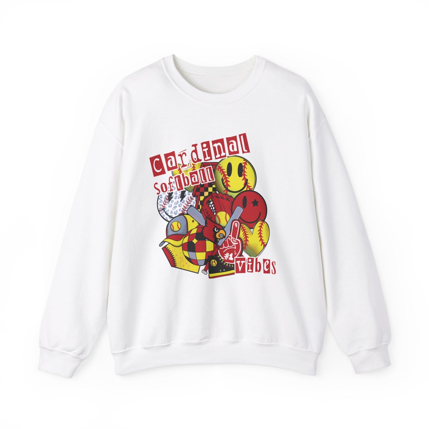 Cardinal Softball Vibes - Unisex Heavy Blend™ Crewneck Sweatshirt