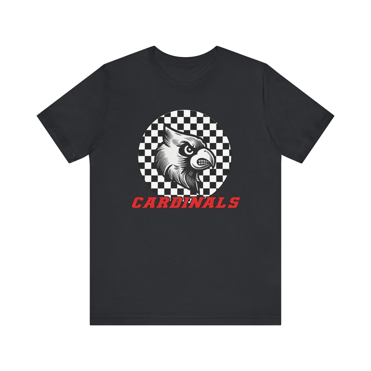 Cardinals Black and White Checkerboard - Bella + Canvas Short Sleeve Tee