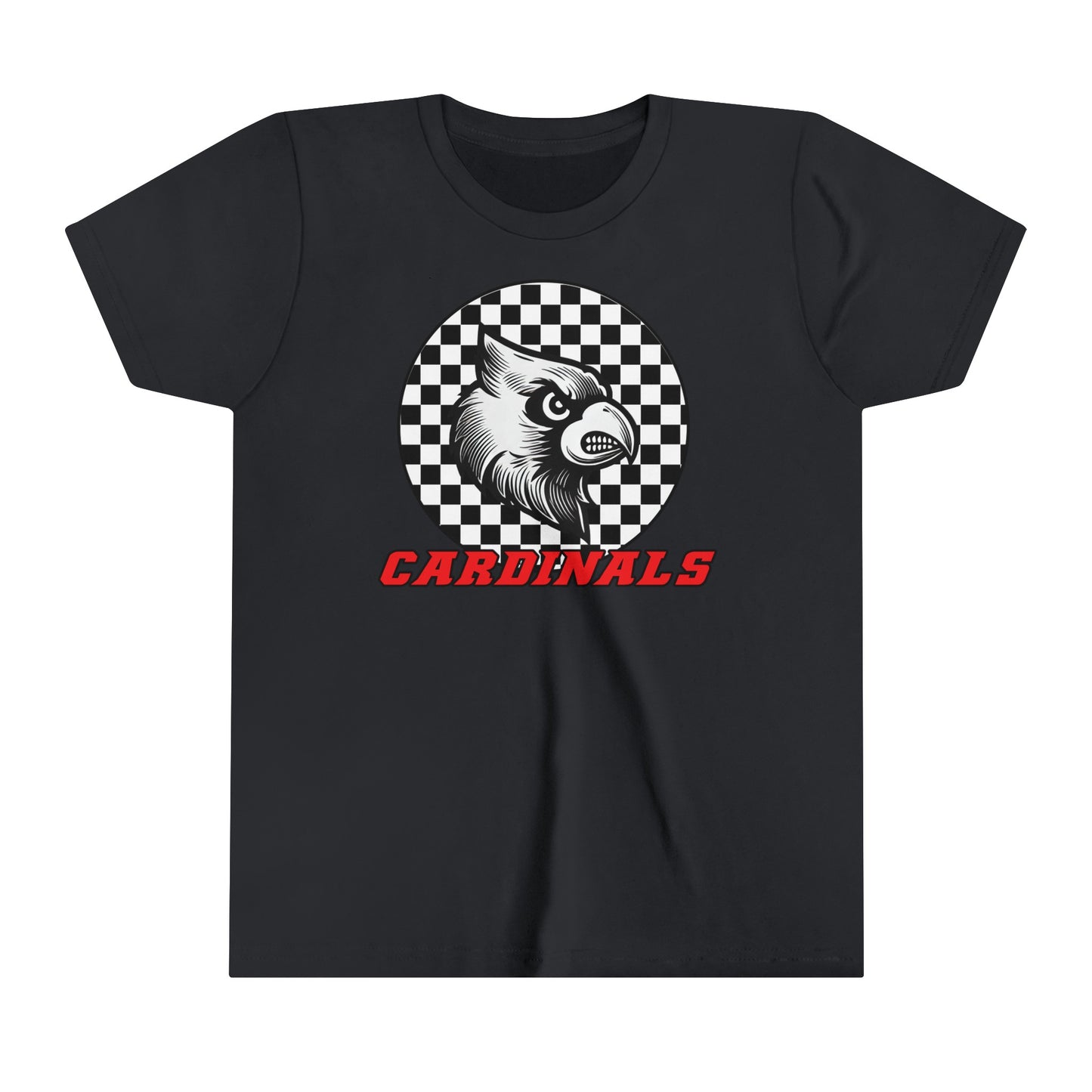 Black and White Checkerboard Cardinal - Bella + Canvas Youth Tee