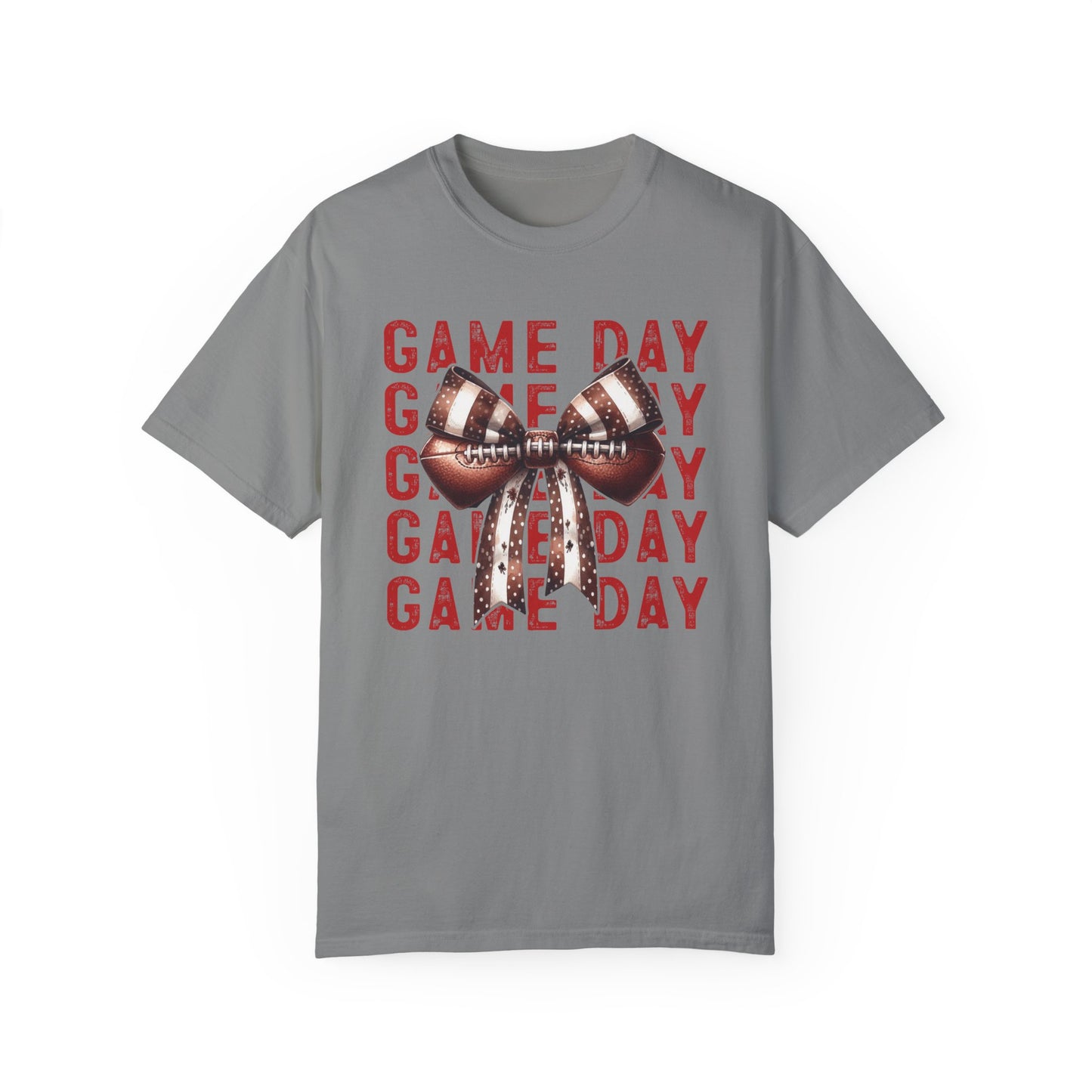 Red Game Day Football Bow - Comfort Colors T-shirt