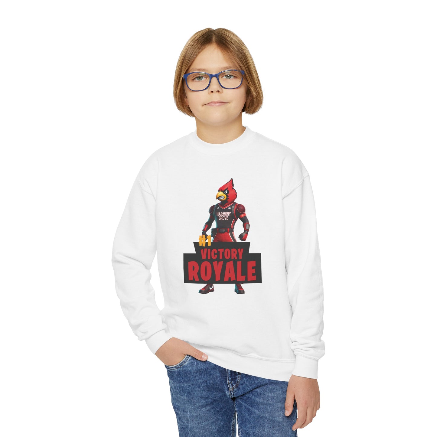 Harmony Grove Cardinals Victory Royale - Youth Crew Sweatshirt