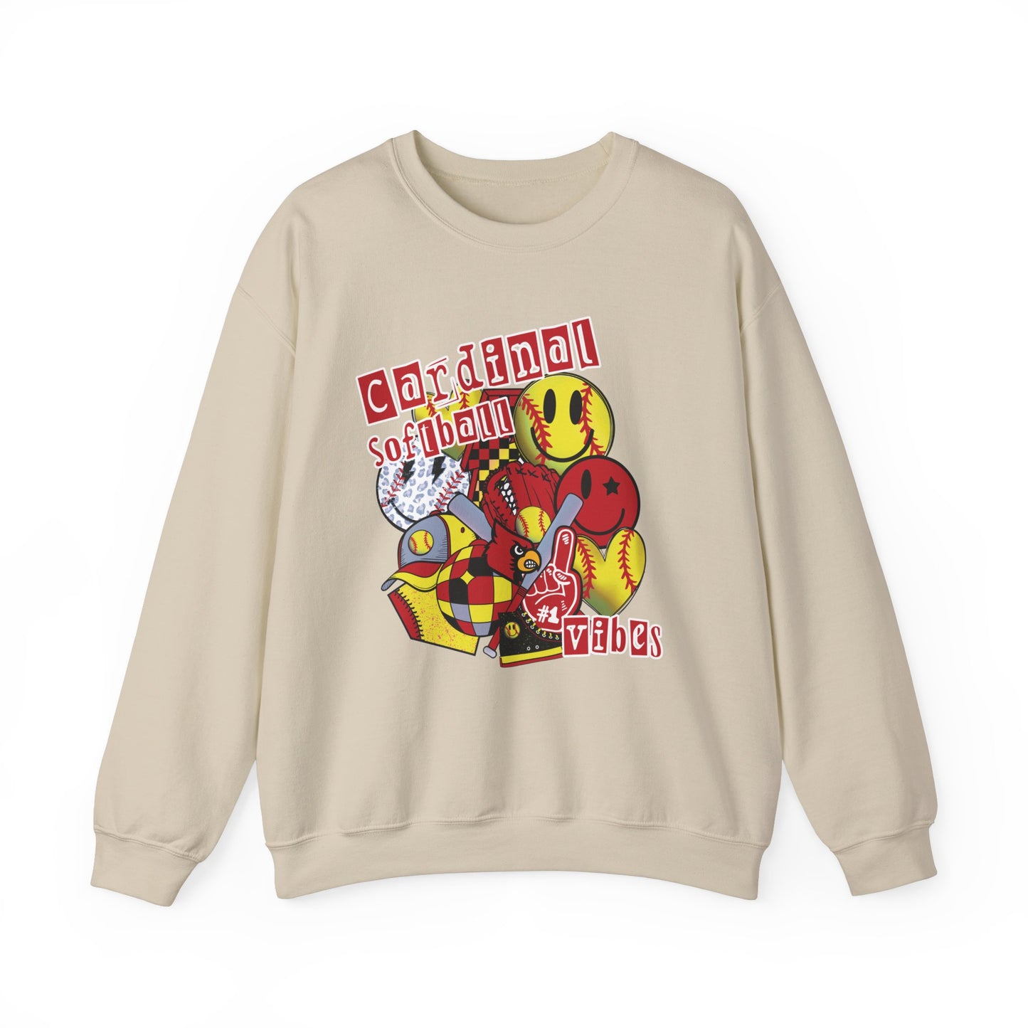 Cardinal Softball Vibes - Unisex Heavy Blend™ Crewneck Sweatshirt