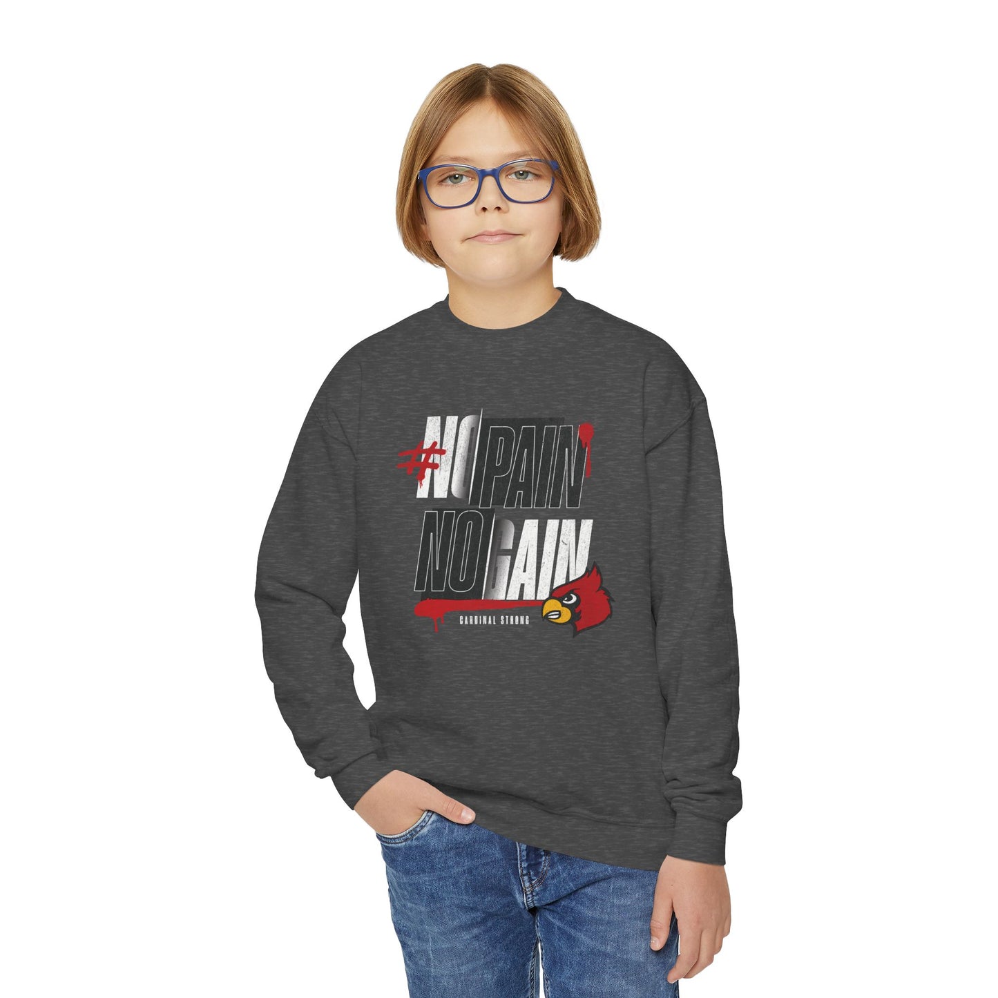 No Pain No Gain Cardinal - Youth Crew Sweatshirt