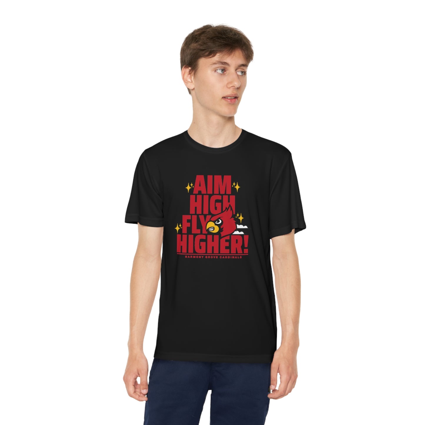 Aim High Fly Higher Cardinal - Youth Sport-Tek® Competitor™ Tee