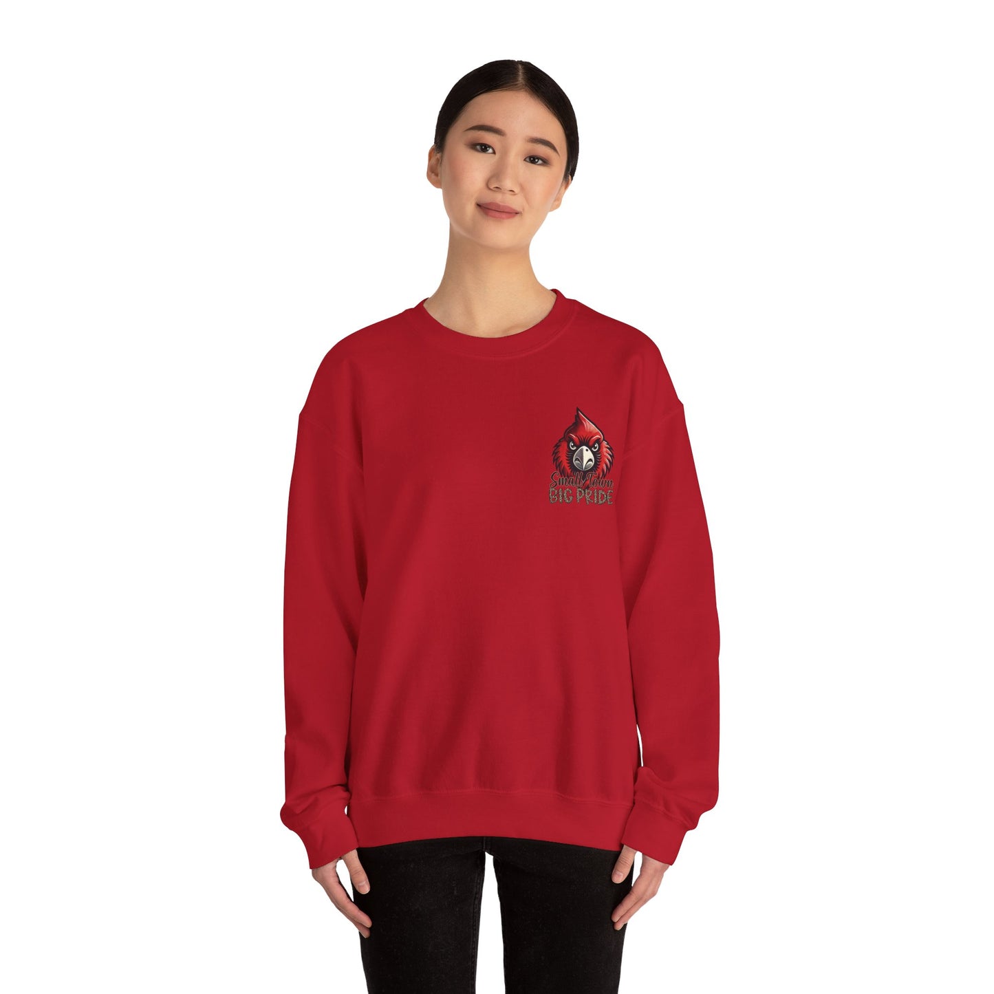 Cardinal Small Town Big Pride Back Design - Unisex Heavy Blend™ Crewneck Sweatshirt