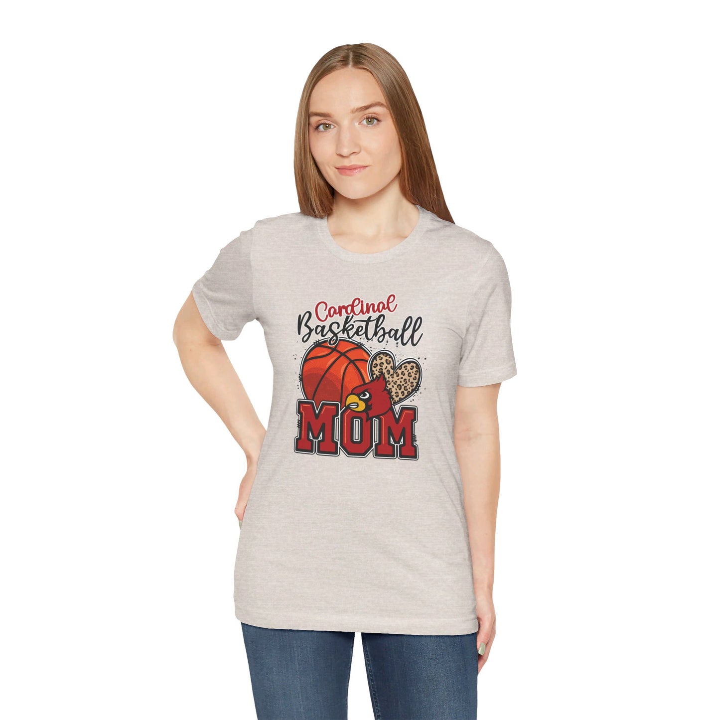 Cardinal Basketball Mom Leopard - Bella + Canvas Short Sleeve Tee
