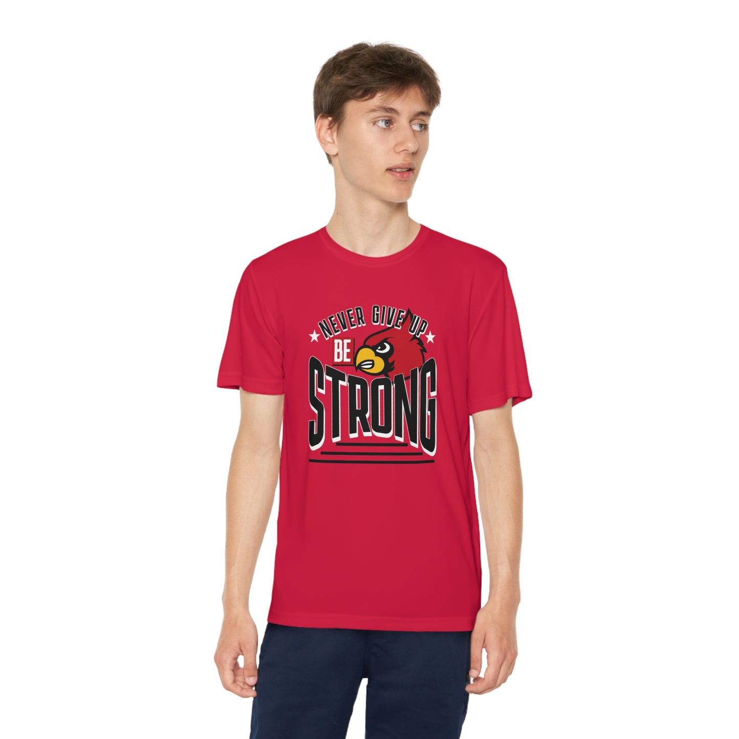 Never Give Up Cardinal - Youth Sport-Tek® Competitor™ Tee