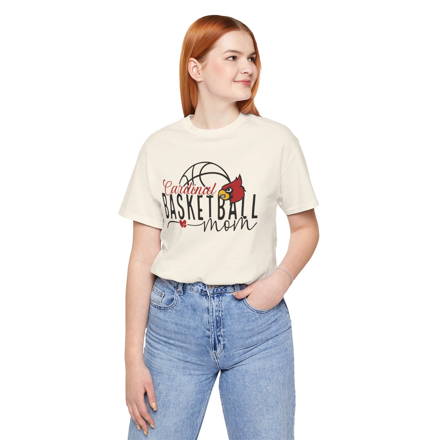 Cardinal Basketball Mom Hearts - Bella + Canvas Short Sleeve Tee