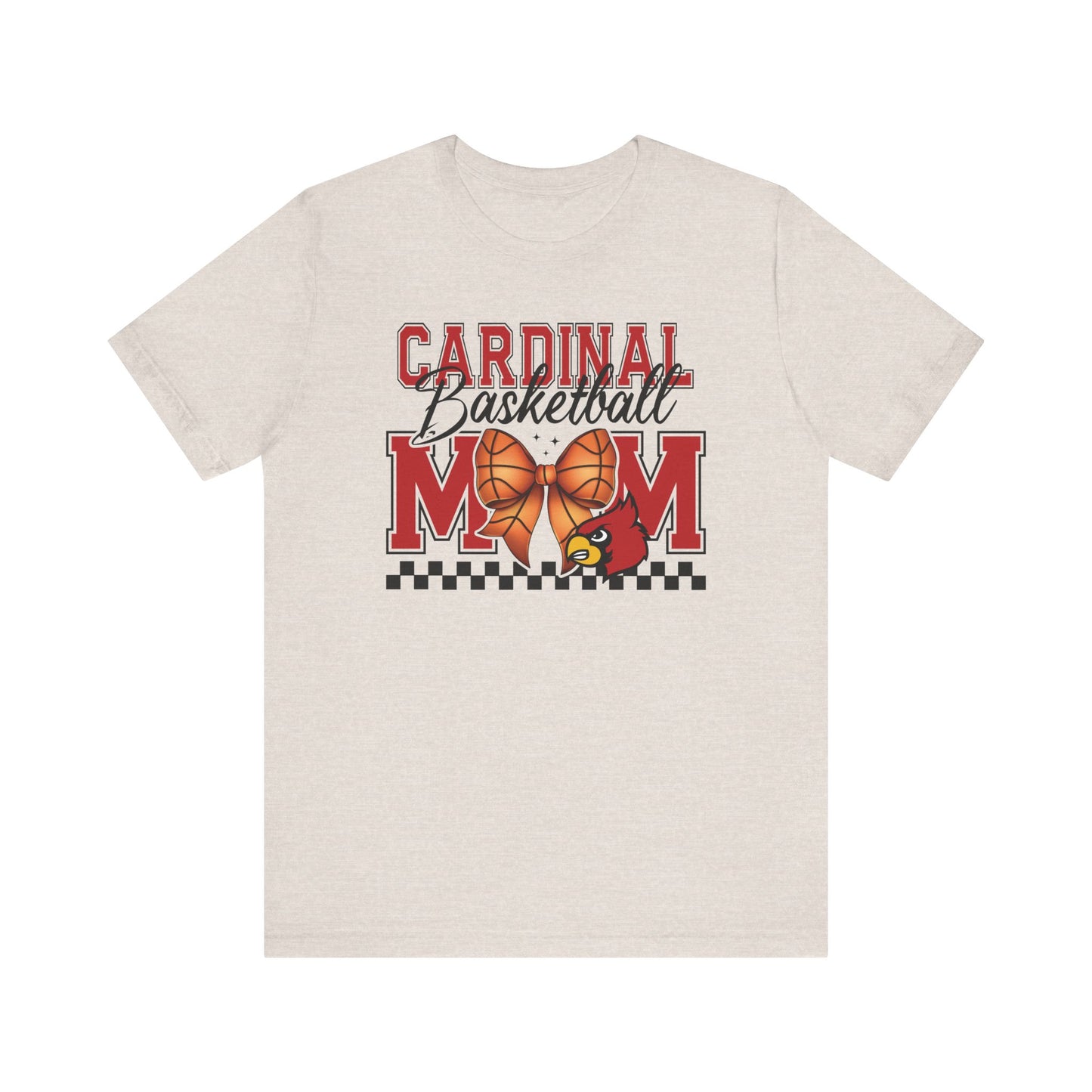 Cardinal Basketball Mom Checkerboard - Bella + Canvas Short Sleeve Tee