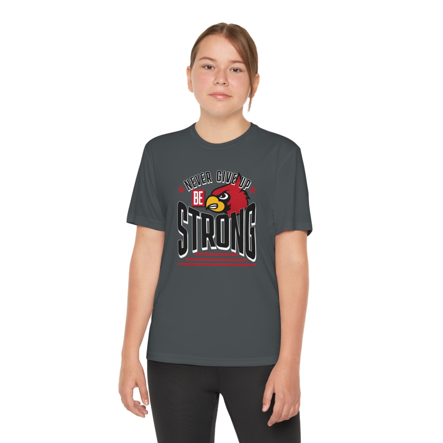 Never Give Up Cardinal - Youth Sport-Tek® Competitor™ Tee