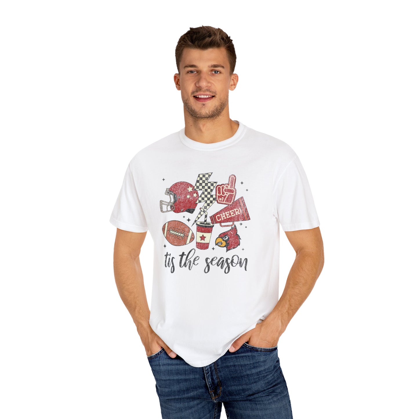 Cardinal Tis the Season Football - Comfort Colors T Shirt