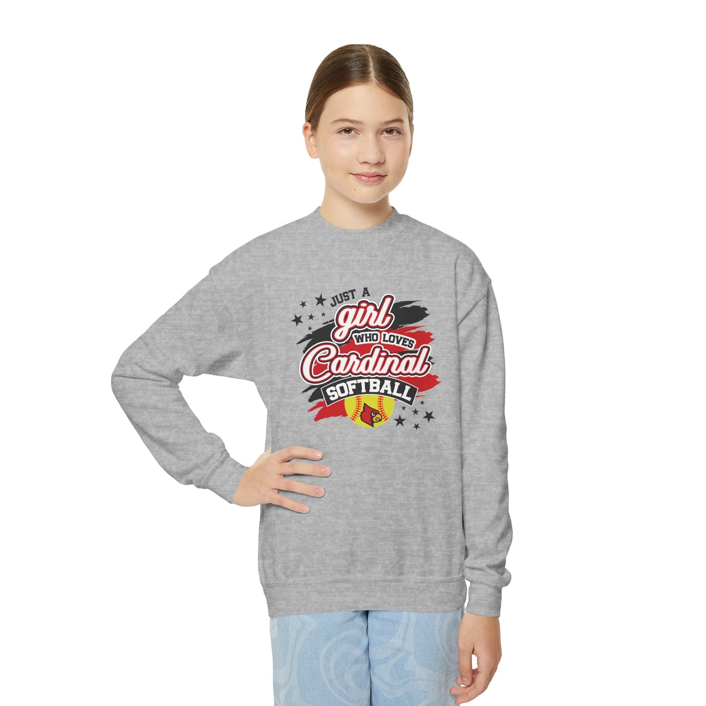 Just a Girl Who Loves Cardinal Softball - Youth Crew Sweatshirt