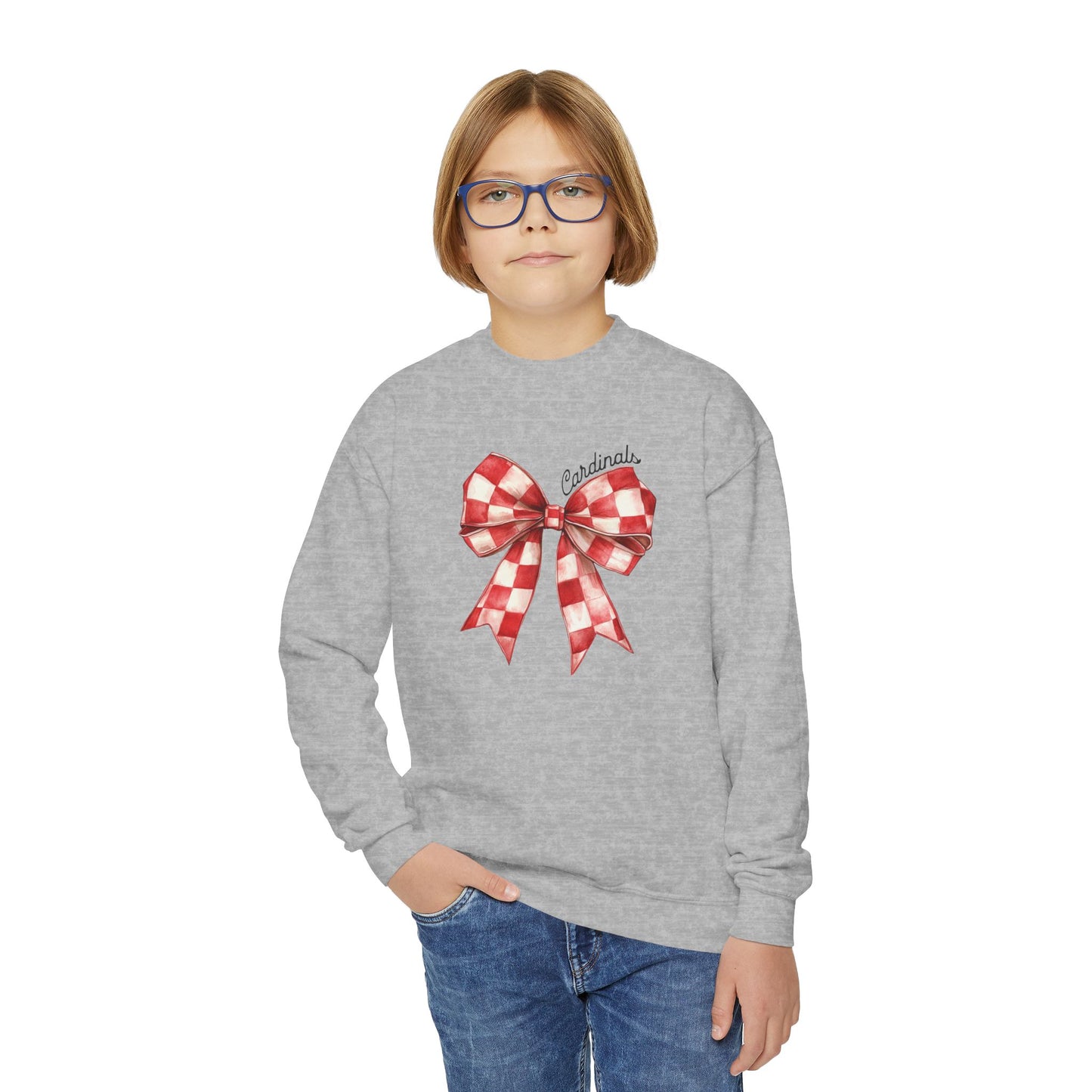 Coquette Red Bow Cardinals - Youth Crew Sweatshirt