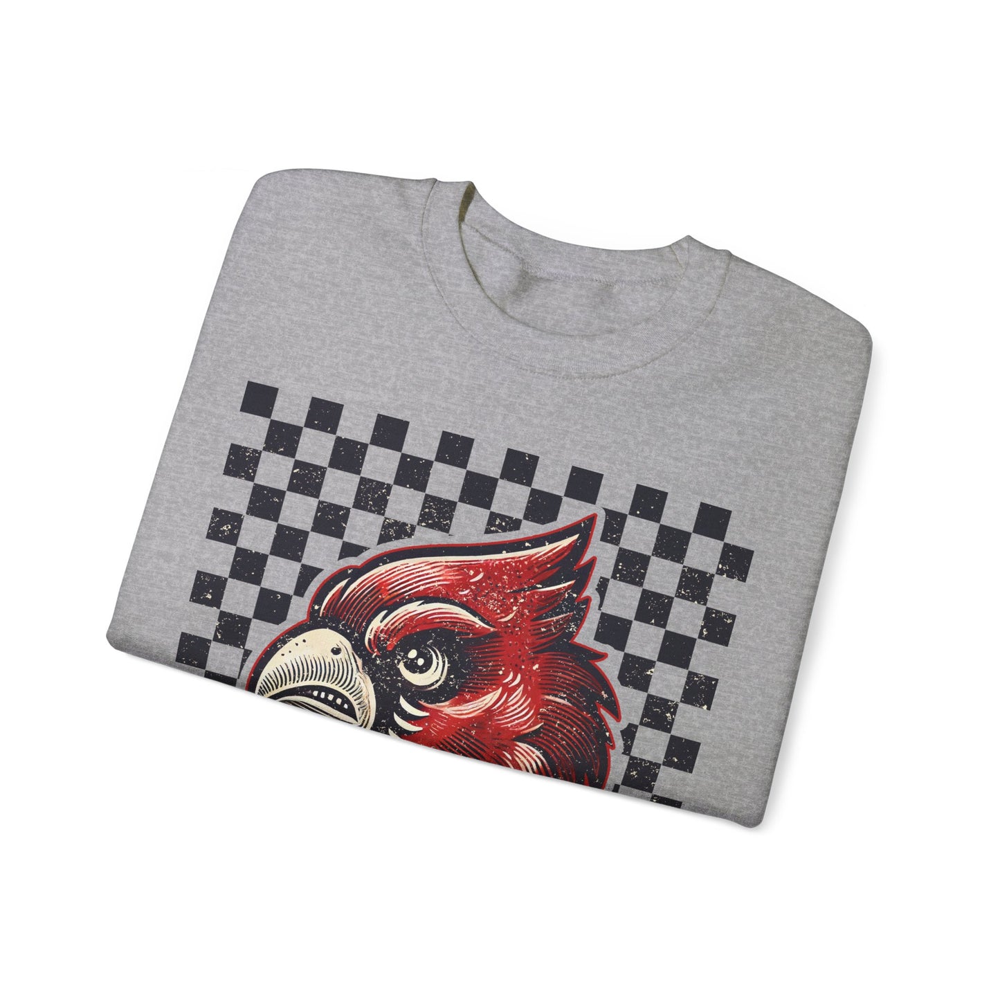 Vintage Cardinal Black and White Checkerboard - Unisex Heavy Blend™ Crewneck Sweatshirt