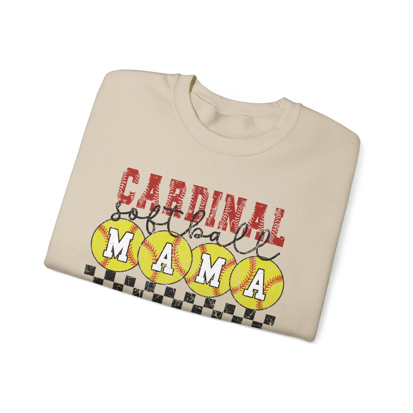 Cardinal Softball Mama Checkerboard - Unisex Heavy Blend™ Crewneck Sweatshirt