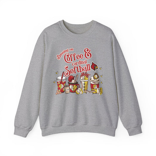 Running on Coffee and Cardinal Softball - Unisex Heavy Blend™ Crewneck Sweatshirt