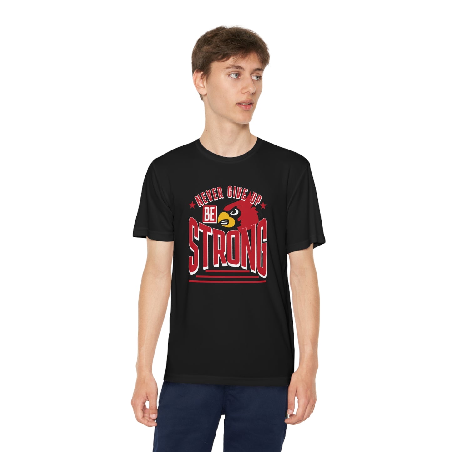 Never Give Up Cardinal - Youth Sport-Tek® Competitor™ Tee