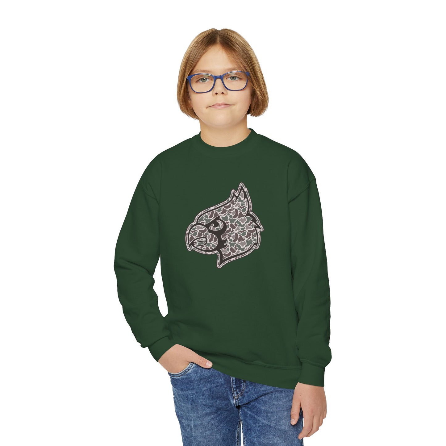 Old School Camo Cardinal - Youth Crew Sweatshirt