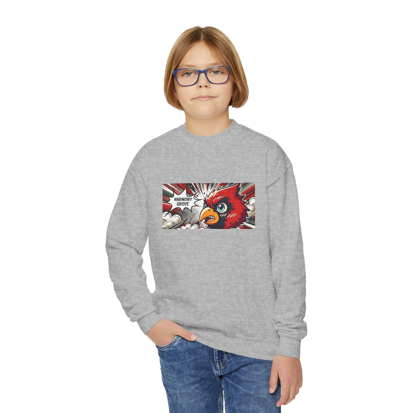 Harmony Grove Cardinal Comic Style - Youth Crew Sweatshirt