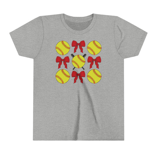 Softball and Bow Coquette - Bella + Canvas Youth Tee