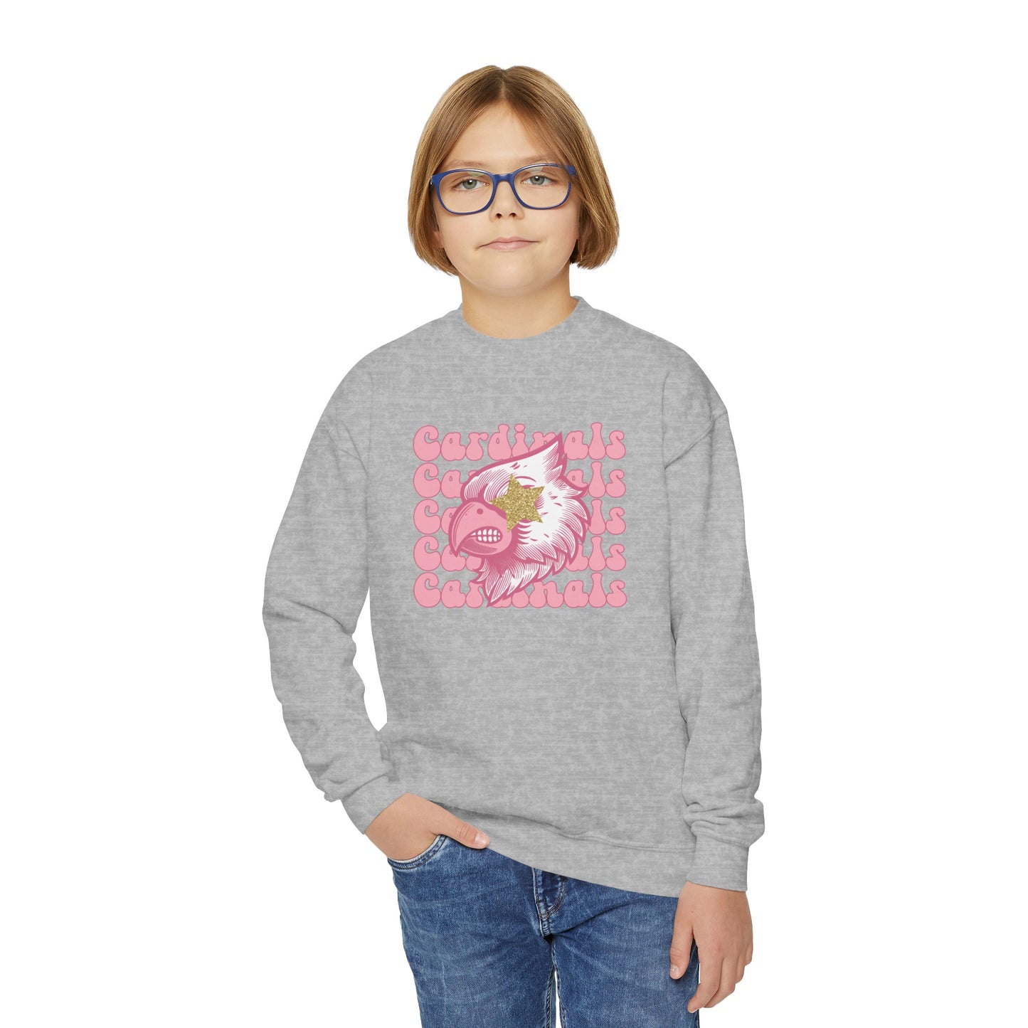 Pink Cardinals Star Eyes - Youth Crew Sweatshirt