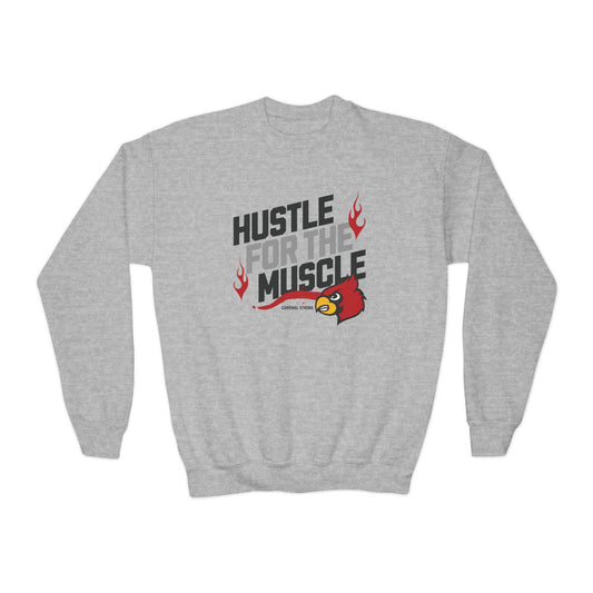 Hustle for the Muscle Cardinal - Youth Crew Sweatshirt