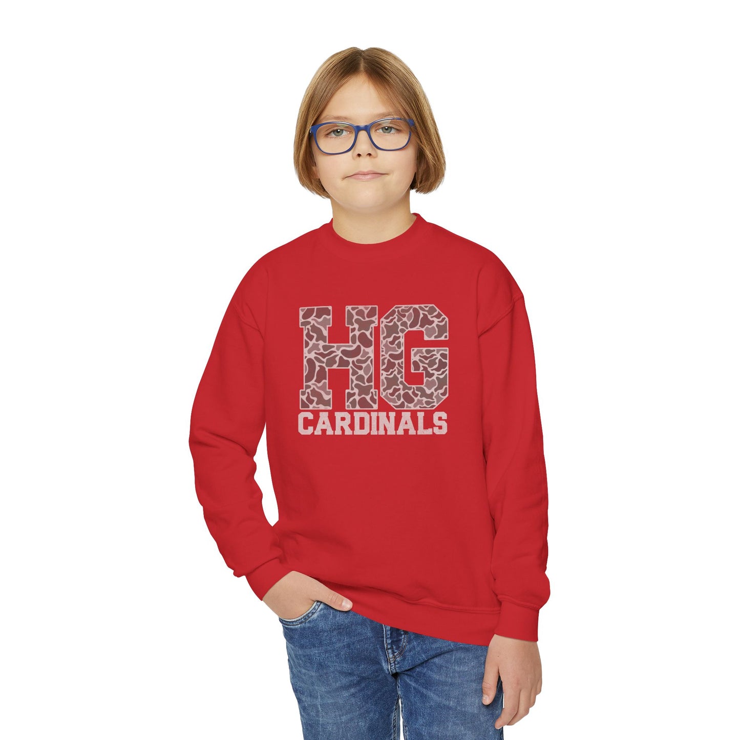 Old School Camo HG Cardinals - Youth Crew Sweatshirt
