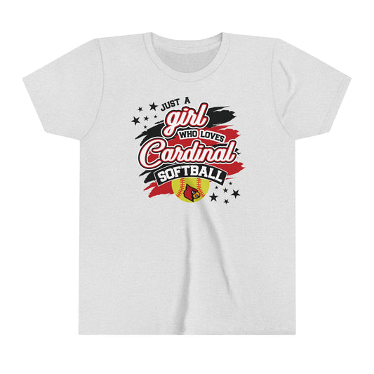 Just a Girl Who Loves Cardinal Softball - Bella + Canvas Youth Tee