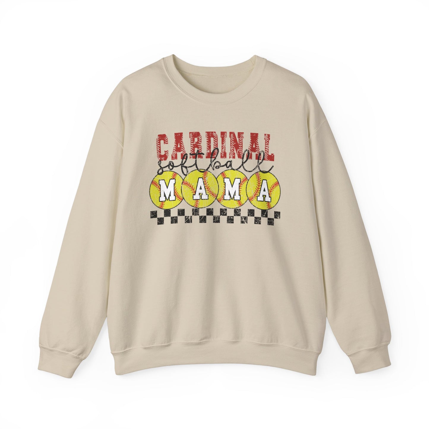 Cardinal Softball Mama Checkerboard - Unisex Heavy Blend™ Crewneck Sweatshirt
