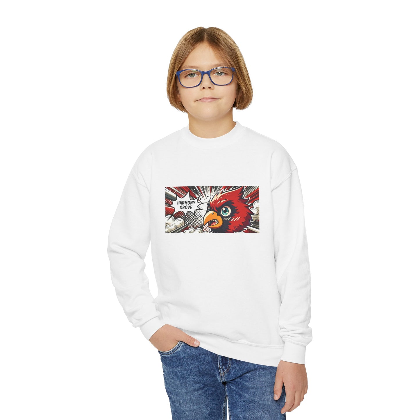Harmony Grove Cardinal Comic Style - Youth Crew Sweatshirt