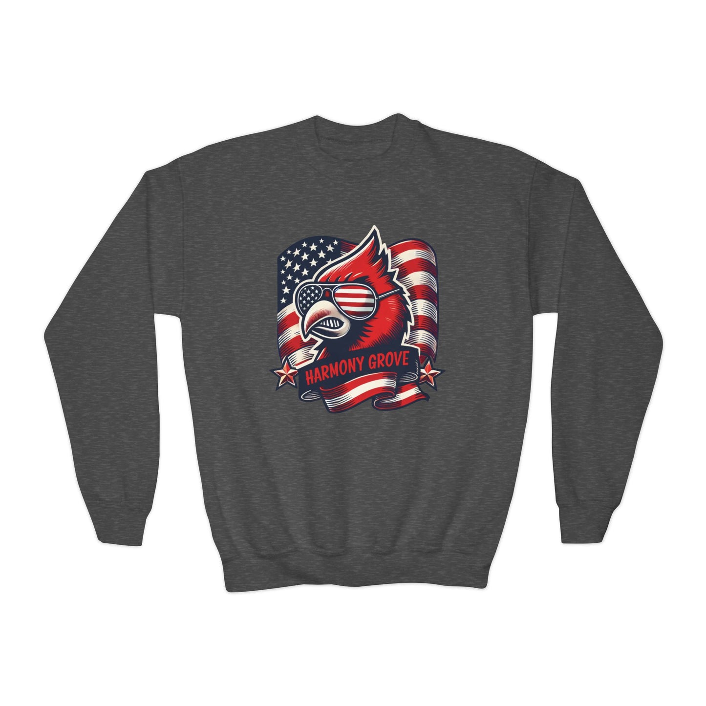 Patriotic Harmony Grove Cardinal - Youth Crew Sweatshirt