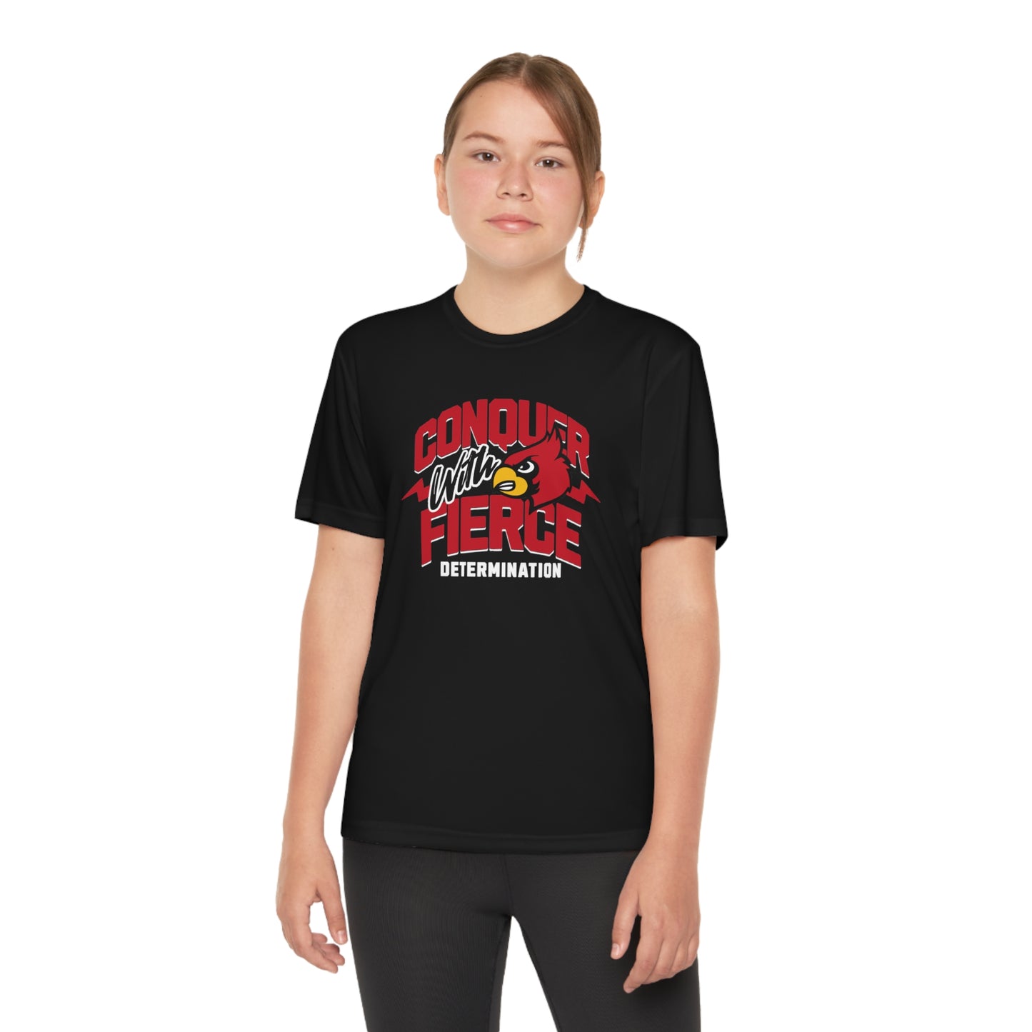 Conquer with Fierce Determination Cardinal - Youth Sport-Tek® Competitor™ Tee