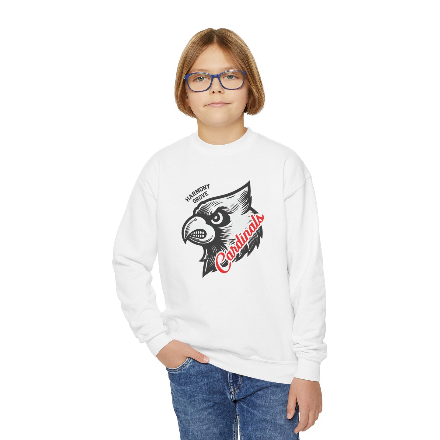 Harmony Grove Cardinals Mascot Inset - Youth Crew Sweatshirt