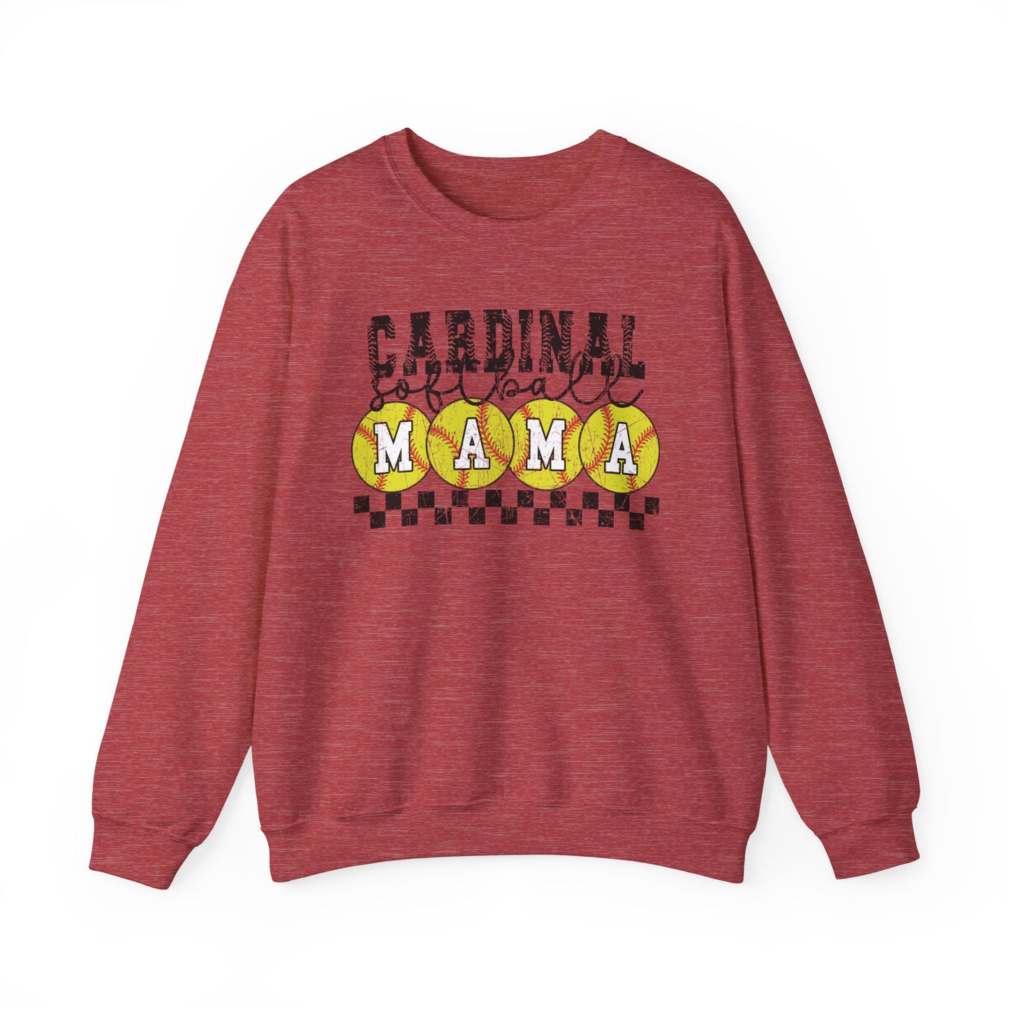 Cardinal Softball Mama Checkerboard - Unisex Heavy Blend™ Crewneck Sweatshirt