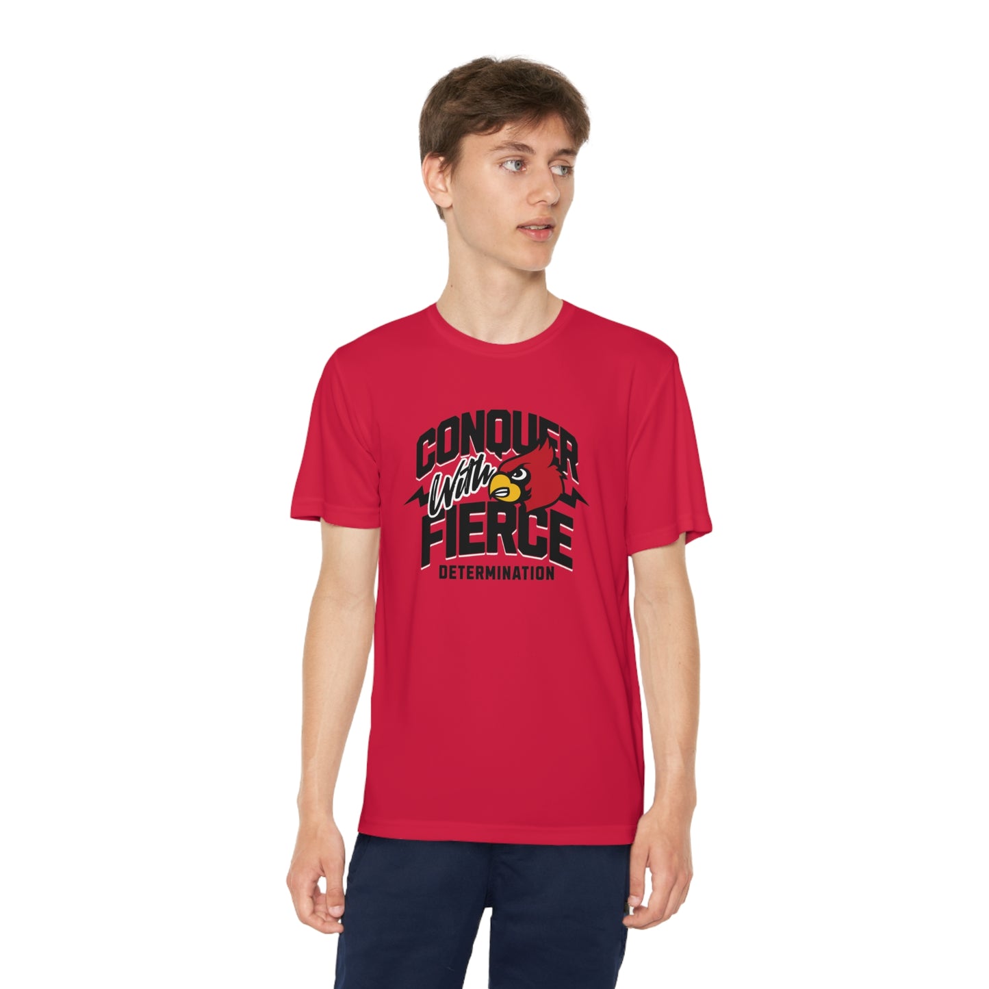 Conquer with Fierce Determination Cardinal - Youth Sport-Tek® Competitor™ Tee