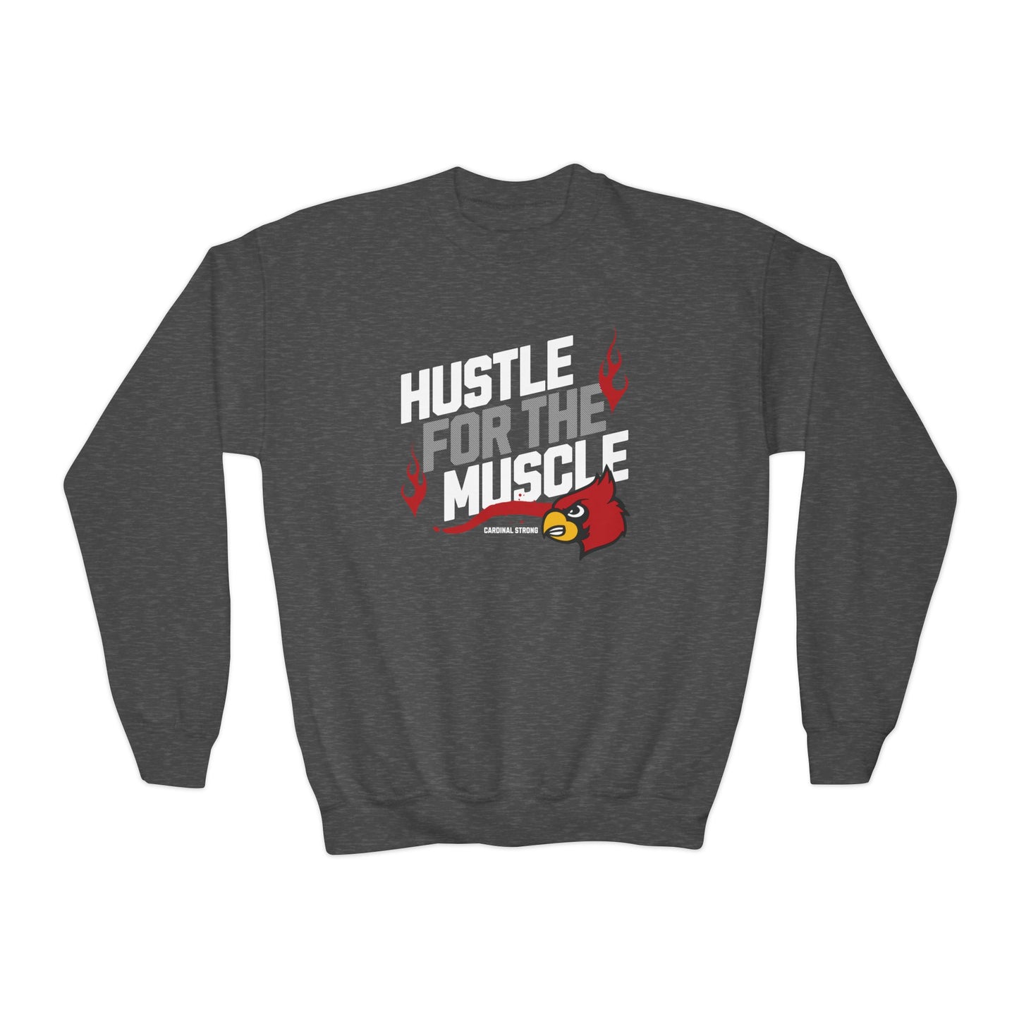 Hustle for the Muscle Cardinal - Youth Crew Sweatshirt