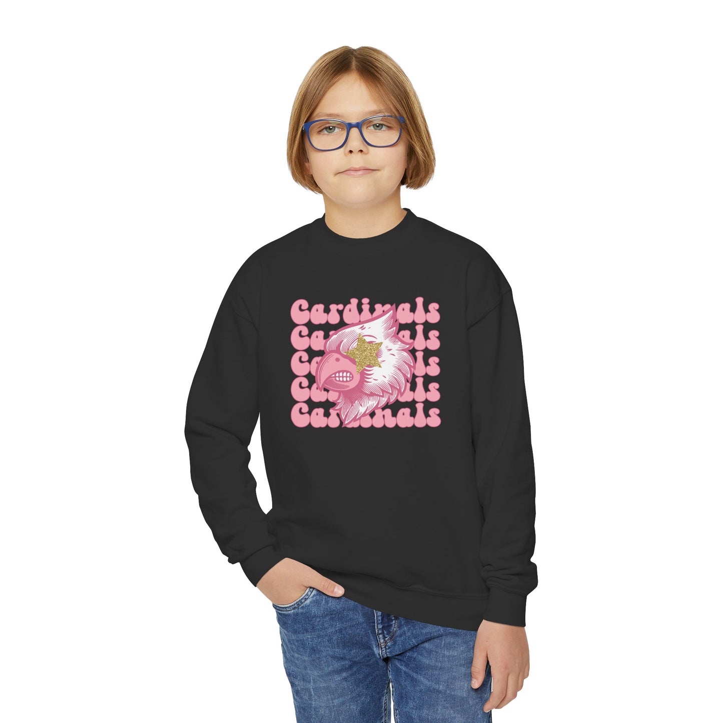 Pink Cardinals Star Eyes - Youth Crew Sweatshirt