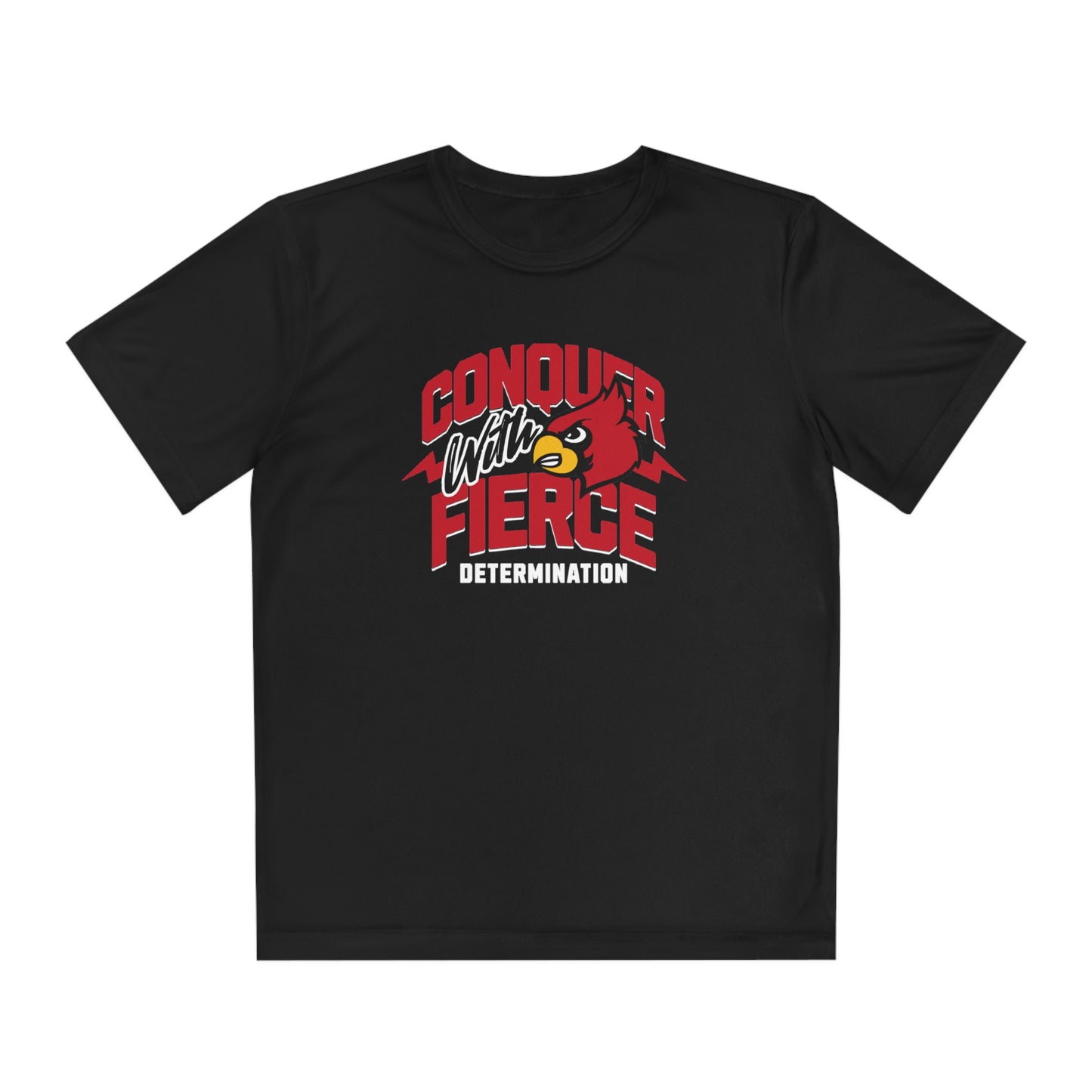 Conquer with Fierce Determination Cardinal - Youth Sport-Tek® Competitor™ Tee
