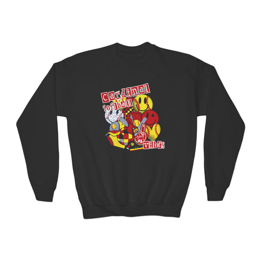 Cardinal Softball Vibes - Youth Crew Sweatshirt