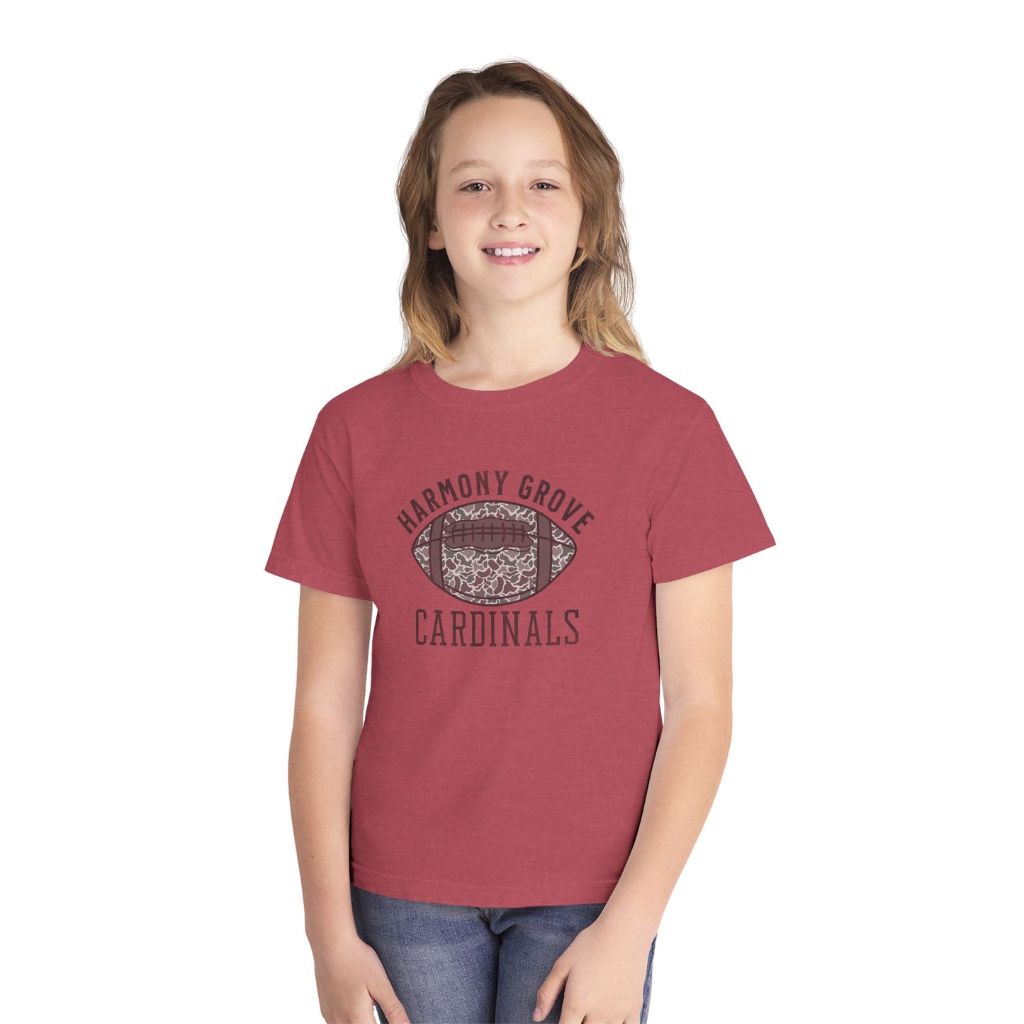 Old School Camo HG Cardinal Football - Youth Comfort Colors Tshirt