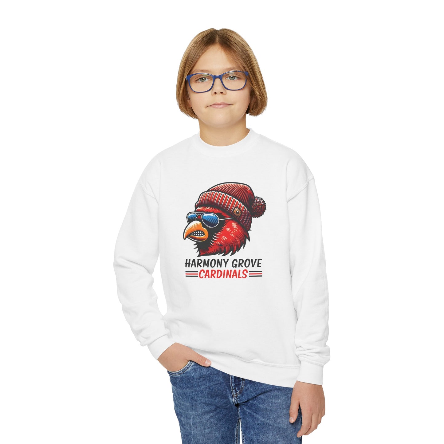 Hipster Harmony Grove Cardinal - Youth Crew Sweatshirt