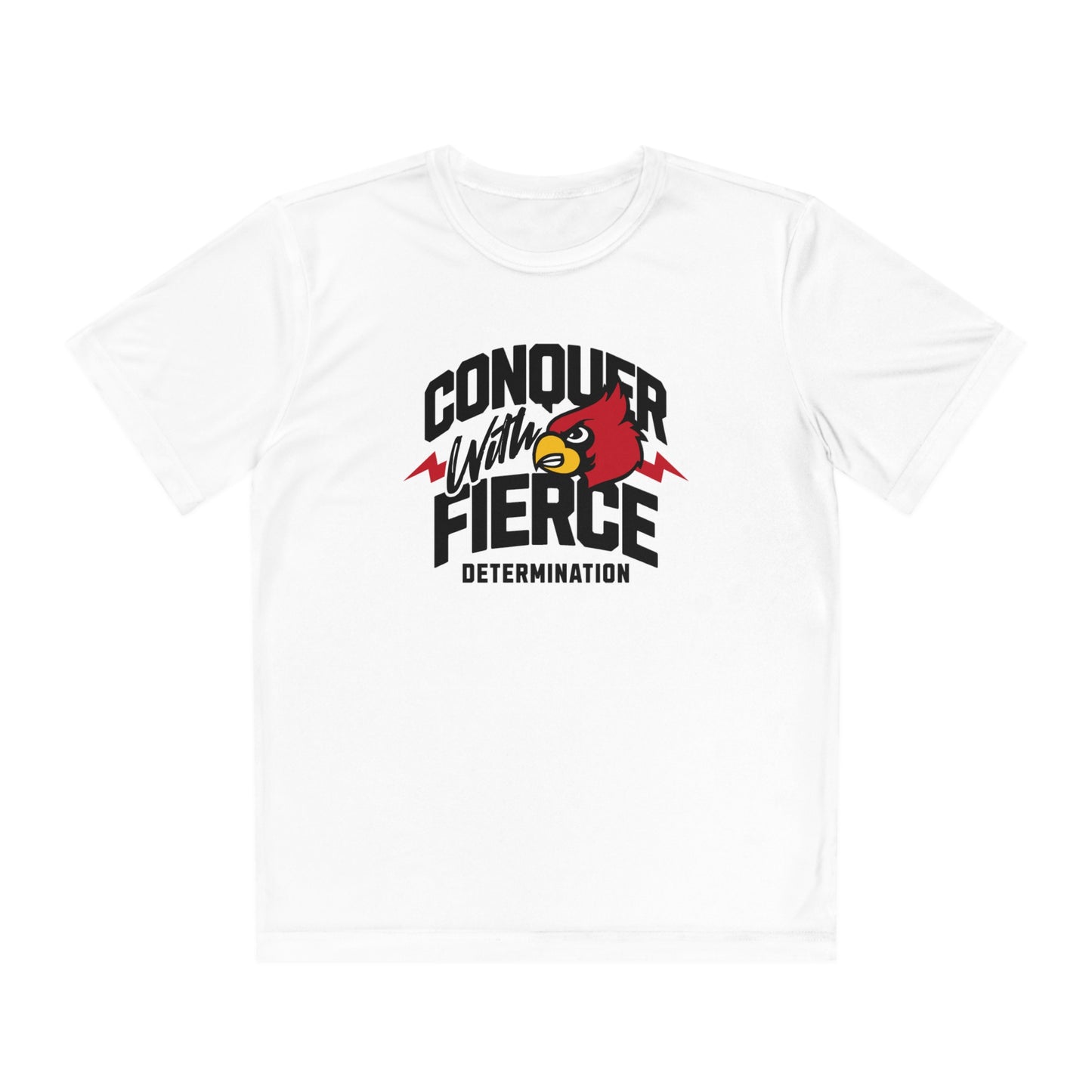 Conquer with Fierce Determination Cardinal - Youth Sport-Tek® Competitor™ Tee