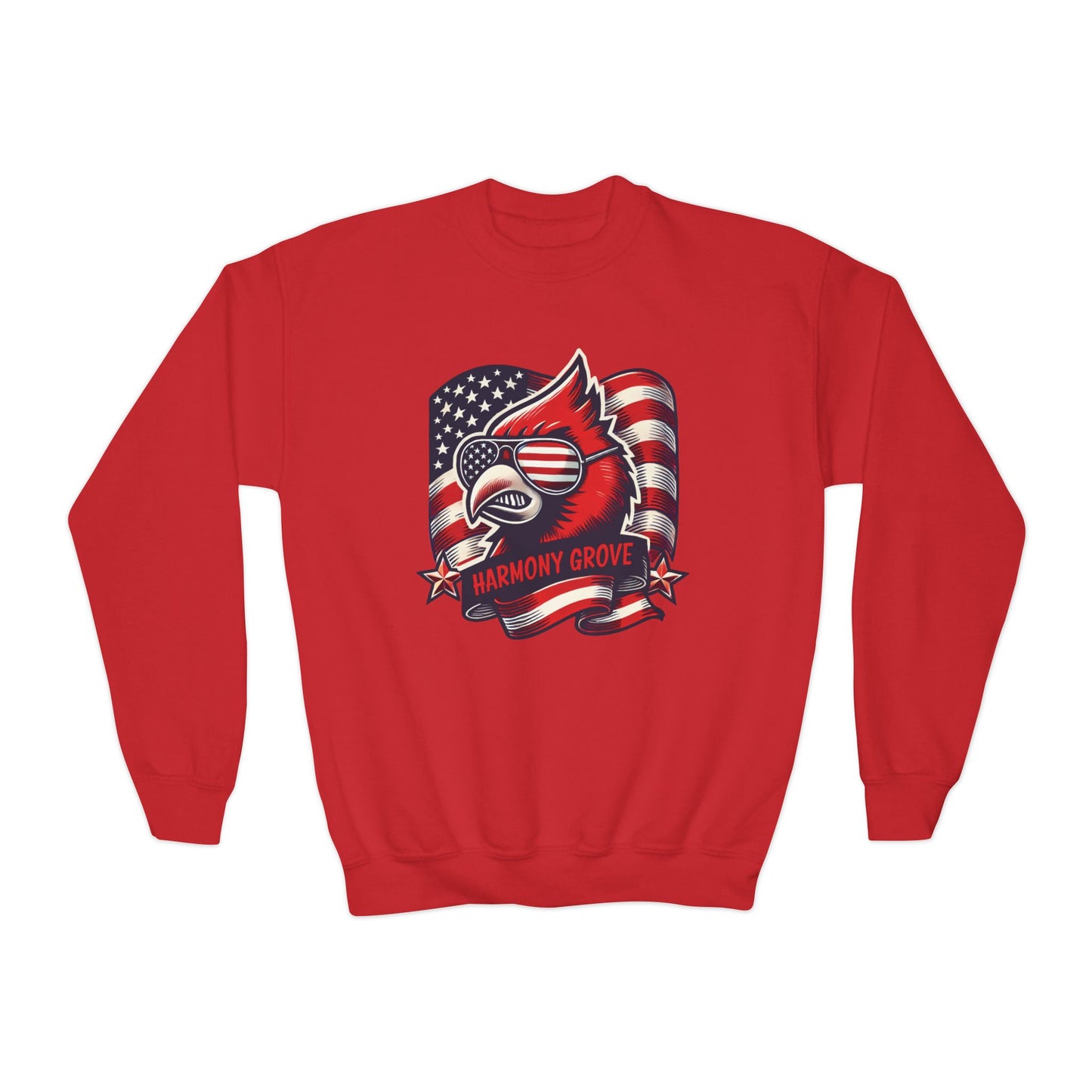 Patriotic Harmony Grove Cardinal - Youth Crew Sweatshirt