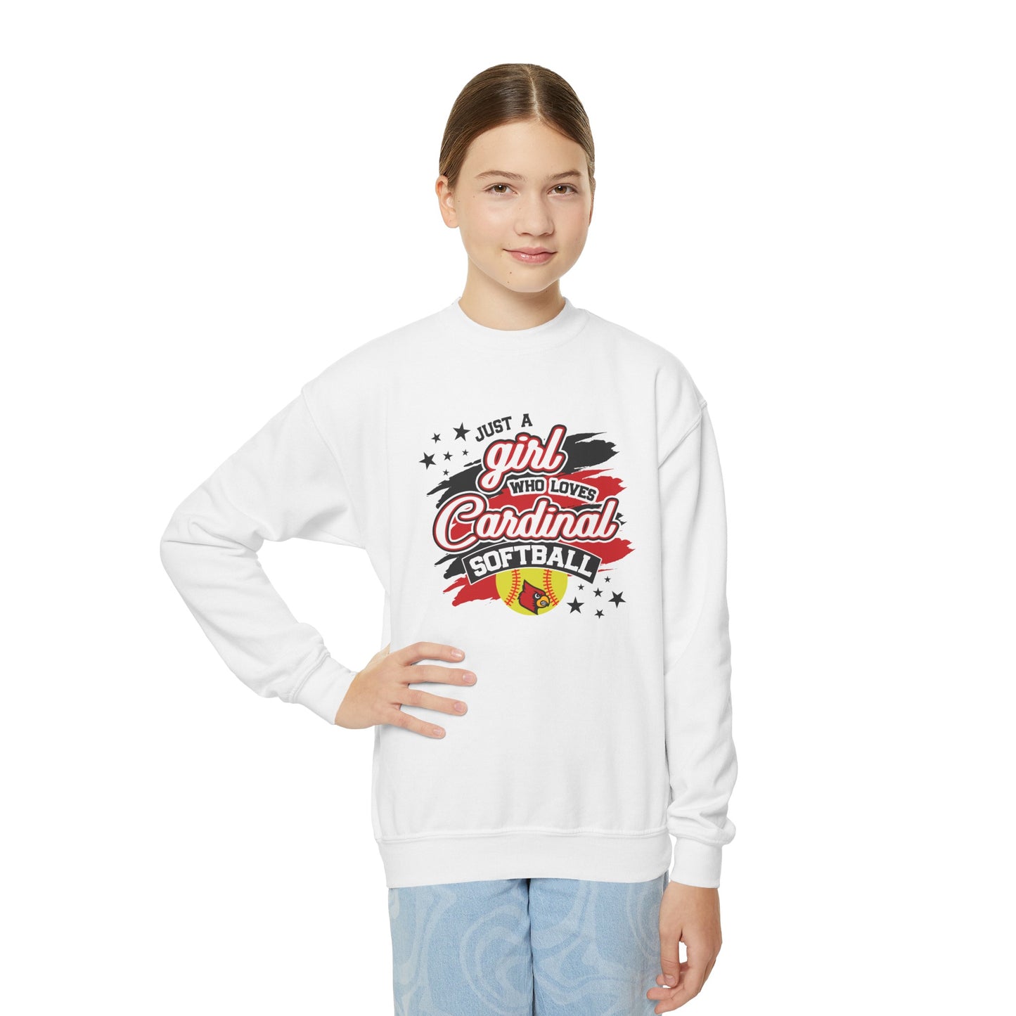 Just a Girl Who Loves Cardinal Softball - Youth Crew Sweatshirt