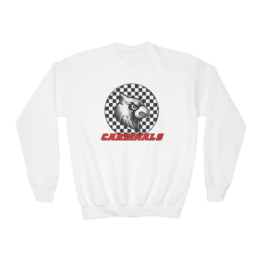 Vintage Cardinal Black and White Checkerboard Circle - Youth Crew Sweatshirt